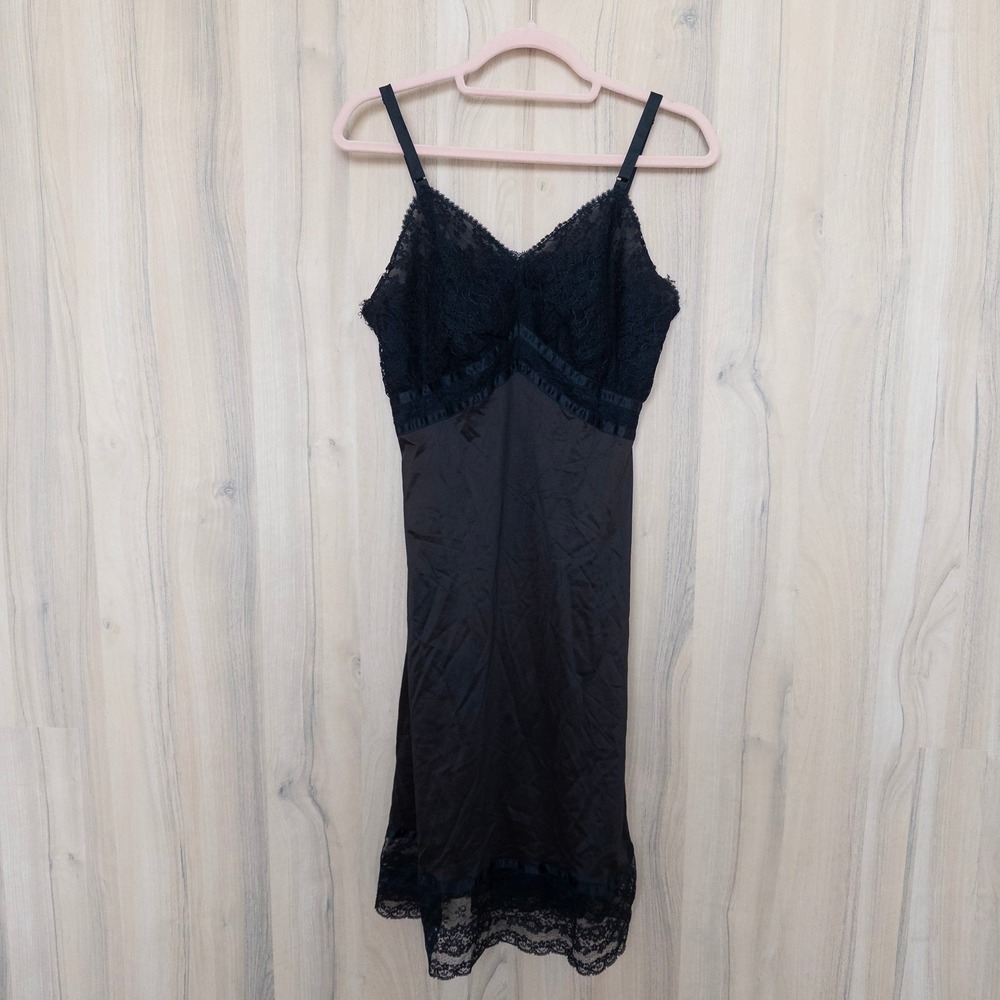VTG Womens Lace Slip Dress‎ Size S Brown Black Midi Y2K Whimsigoth Fairy Grunge